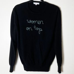 Lingua Franca Women On Top Embroidered Cashmere Sweater Large